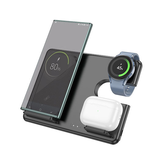 Hoco Ασύρματος Φορτιστής (Qi Pad) 15W Power Delivery / Quick Charge 3.0 Μαύρος (CQ2 Flash 3-in-1)