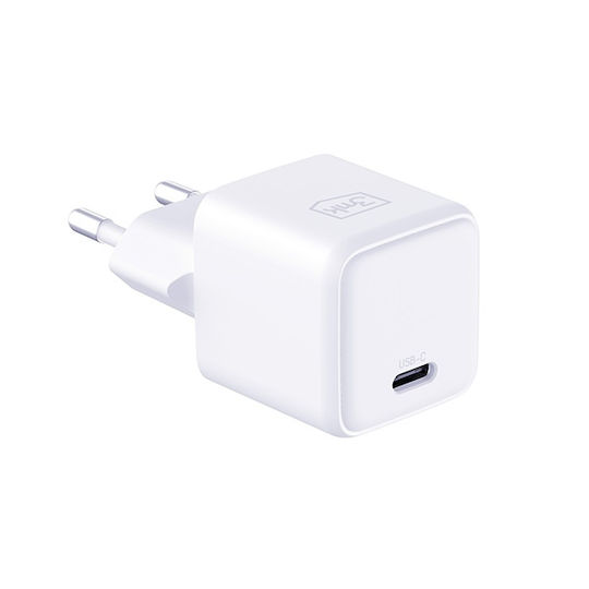 3MK Φορτιστής GaN με Θύρα USB-C και Καλώδιο USB-C - USB-C 25W Power Delivery Λευκός (Hyper)
