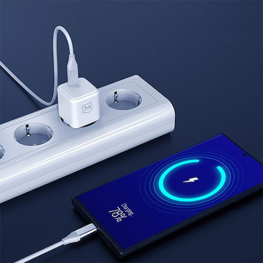 3MK Φορτιστής GaN με Θύρα USB-C και Καλώδιο USB-C - USB-C 25W Power Delivery Λευκός (Hyper)