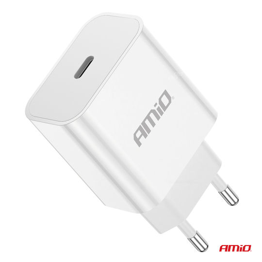 AMiO Încărcător Fără Cablu cu Port USB-C 20W Livrarea energiei Albς (03891)