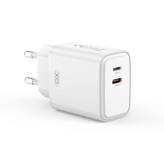 XO Ladegerät mit 2 USB-C Anschlüsse und Kabel USB-C - Lightning 20W Stromlieferung Weißs (L145)