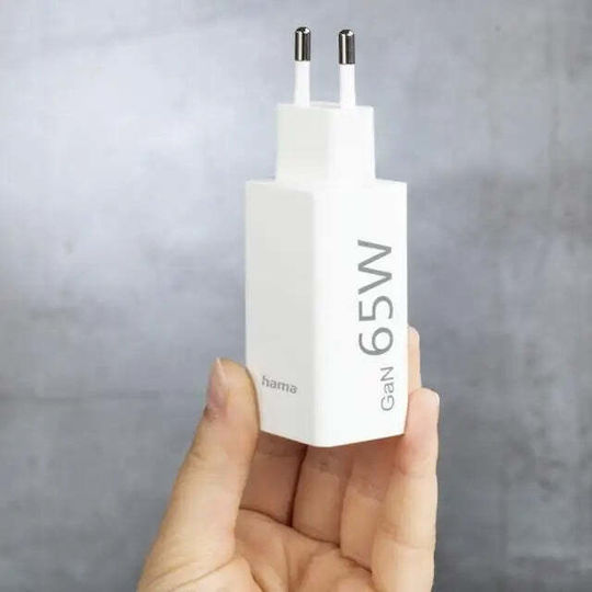 HAMA Incarcător GaN Cu Port USB-A Și Port USB-C Și Cablu USB-C Alb 200016