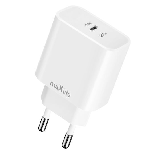 Maxlife Incarcător Fără Fir Cu Port USB-C 20W Livrarea Energiei Alb