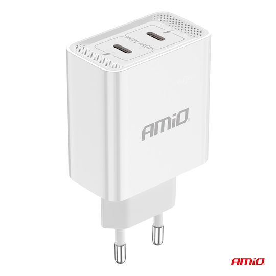 AMiO Încărcător Fără Cablu cu 2 Porturi USB-C 40W Albς (03892)