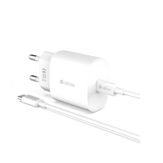 Devia Charger with USB-C Port and Cable USB-C - USB-C 25W Power Delivery Whites (EA455)