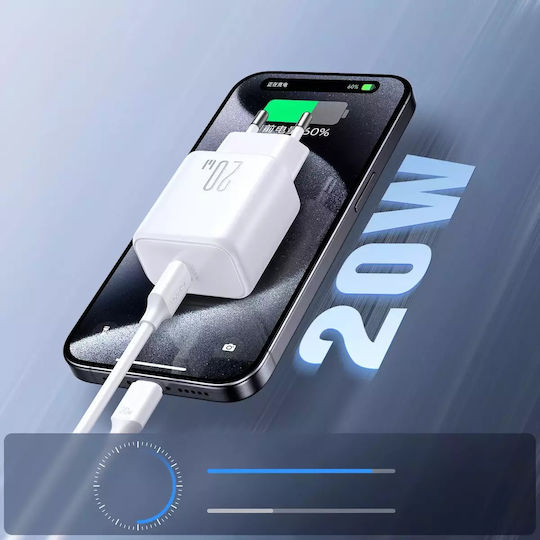 Joyroom Φορτιστής με Θύρα USB-C και Καλώδιο USB-C - Lightning 20W Power Delivery Λευκός (JR-TCF20)