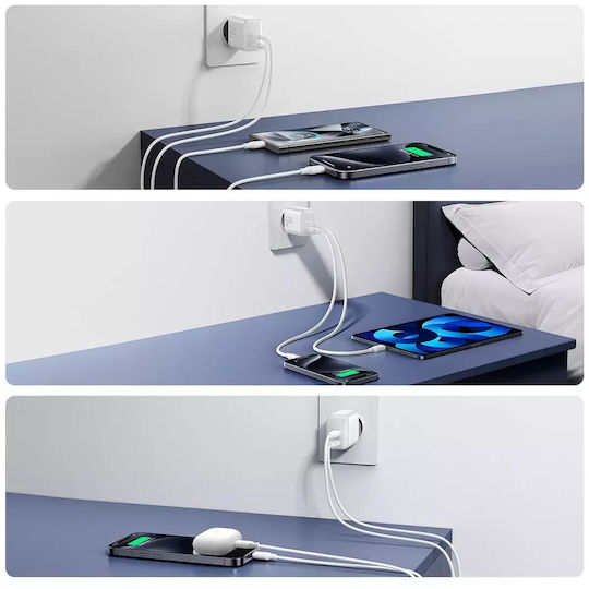 Joyroom Φορτιστής Χωρίς Καλώδιο με 2 Θύρες USB-C 20W Power Delivery / Quick Charge 3.0 Λευκός (JR-TCF12)
