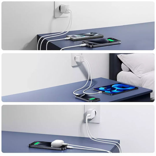 Joyroom Φορτιστής Χωρίς Καλώδιο με Θύρα USB-A και Θύρα USB-C 20W Power Delivery / Quick Charge 3.0 Λευκός (JR-TCF21)