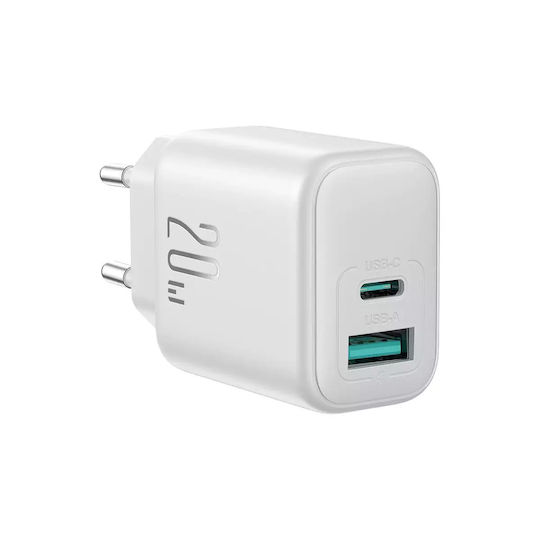 Joyroom Φορτιστής Χωρίς Καλώδιο με Θύρα USB-A και Θύρα USB-C 20W Power Delivery / Quick Charge 3.0 Λευκός (JR-TCF21)