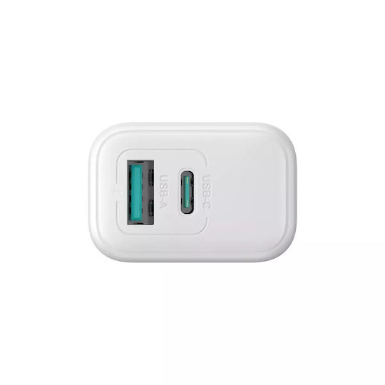 Joyroom Φορτιστής Χωρίς Καλώδιο με Θύρα USB-A και Θύρα USB-C 20W Power Delivery / Quick Charge 3.0 Λευκός (JR-TCF21)