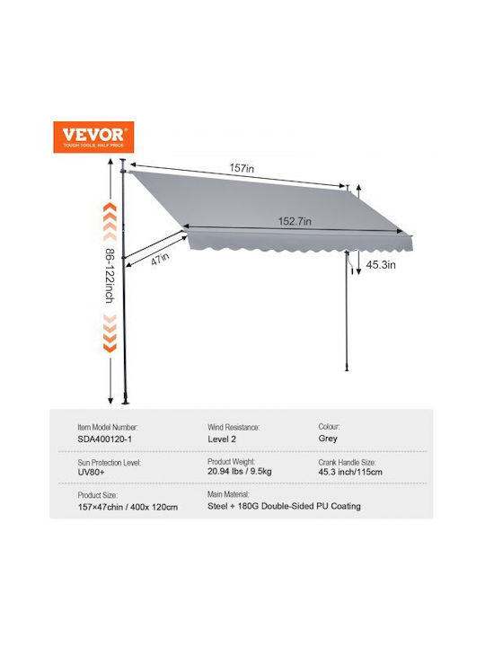 Vevor Zelt Terrasse Gray 4x1.2m