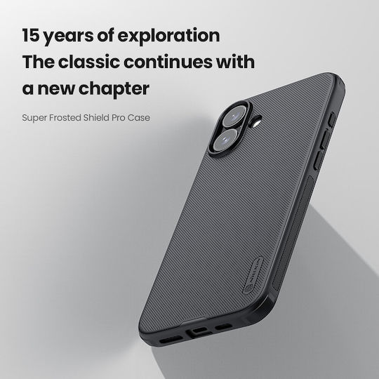 Nillkin Super Frosted Shield Pro Umschlag Rückseite Kunststoff / Silikon 0.5mm Wasserdicht Schwarz (iPhone 16 Plus)