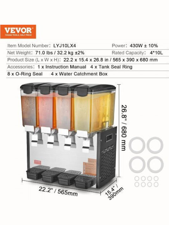 Vevor Διανεμητής Κρύων Ροφημάτων 4x10lt