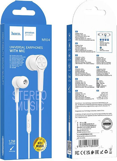 Hoco M104 In-Ear Freisprecheinrichtung Kopfhörer mit Stecker 3.5mm Weiß