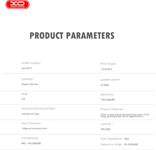 XO EP77 In-ear Handsfree Ακουστικά με Βύσμα 3.5mm Λευκό