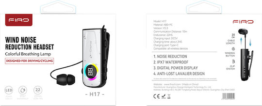 Firo H17 In-ear Bluetooth Handsfree Ακουστικό Πέτου Λευκό