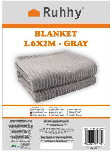 Ruhhy Samtige Decke Einzeln 160x200cm Grau