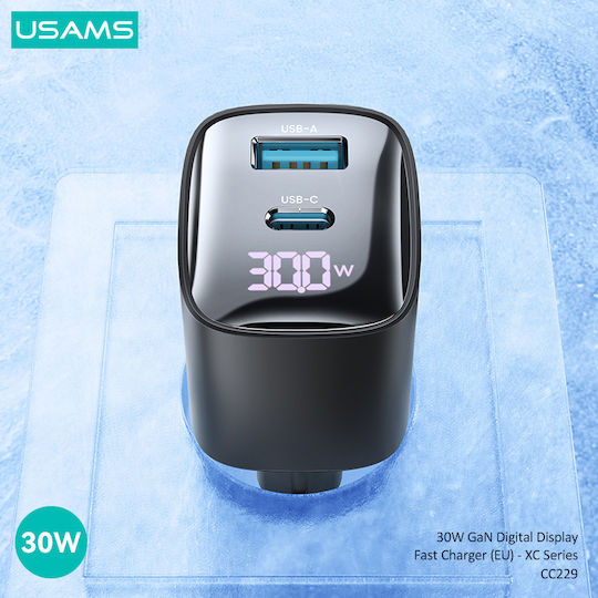 Usams Usams Kabelloser GaN 30W Stromlieferung Schnellladetechnologie Schwarz (CC229)