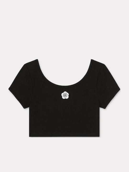 Women's Blouses Boke Flower 2.0 Cotton Short Sleeve Floral Black Crop Top