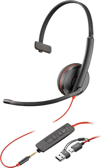 Poly Blackwire 3215 USB-C HS On Ear Multimedia Ακουστικά με μικρόφωνο και σύνδεση USB-A / USB-C