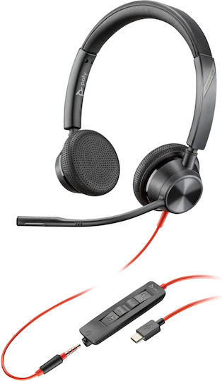 Poly Blackwire 3325 On Ear Multimedia Ακουστικά με μικρόφωνο και σύνδεση 3.5mm Jack / USB-A