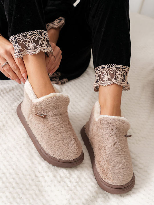 Beige Cozy Fur House Slippers