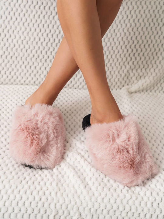 Pink Fluffy Home Slippers Fur