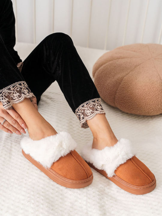 Tan Soft Home Slippers with Fluffy Lining