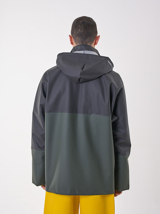 Anorak Waterproof Jacket Hooded Bicolor Highway Long-olive-black