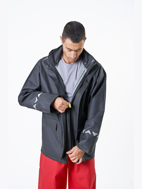 Jachetă Anorak Impermeabilă cu Glugă Reflectorizantă Avenuer Lungă Neagră