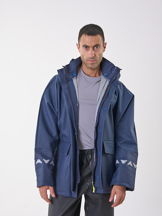 Anorak Wasserdichte Jacke Kapuze Reflektierend Avenuer Lang Blau