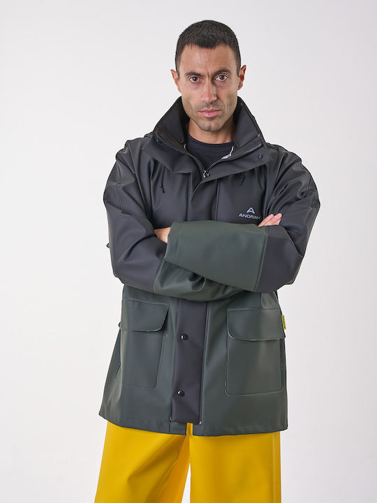 Anorak Waterproof Jacket Hooded Bicolor Highway Long-olive-black