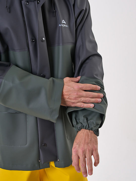 Anorak Waterproof Jacket Hooded Bicolor Highway Long-olive-black