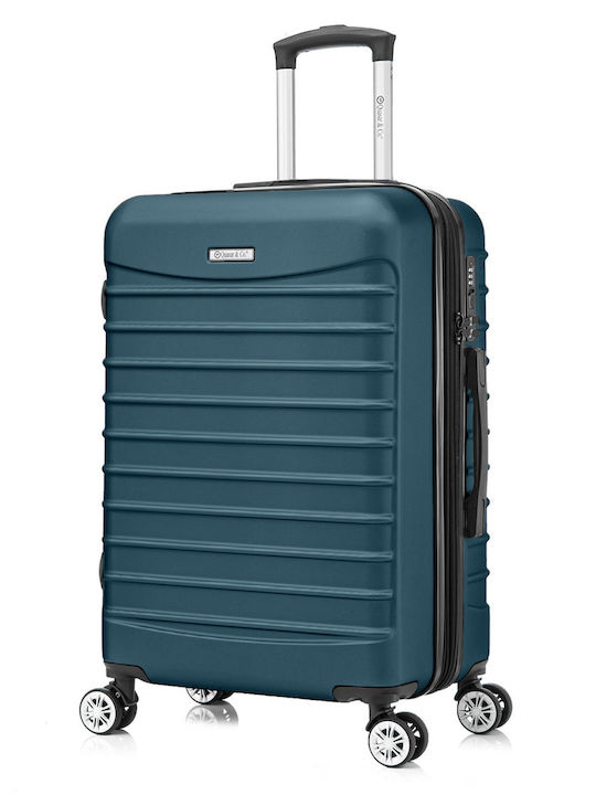 Quasar Model Line Μεγάλη Βαλίτσα Ταξιδίου Σκληρή Petrol Blue με 4 Ρόδες Ύψους 77εκ.