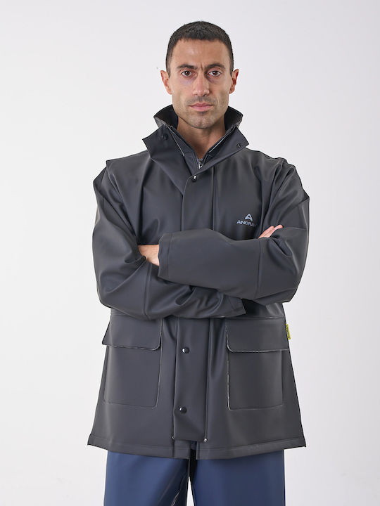 Anorak Street Long Ανδρικό Αδιάβροχο Μπουφάν Μηχανής Μαύρο Χρώμα
