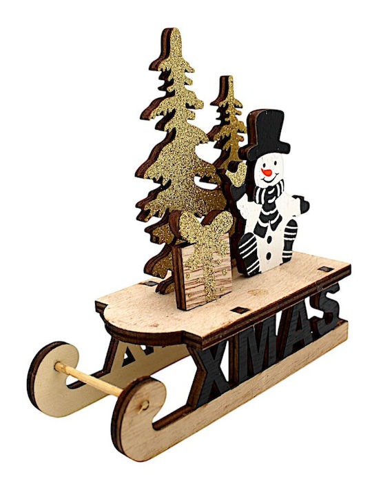 Wooden Sled 3D Snowman Trees Xmas 12cm 1epx2079