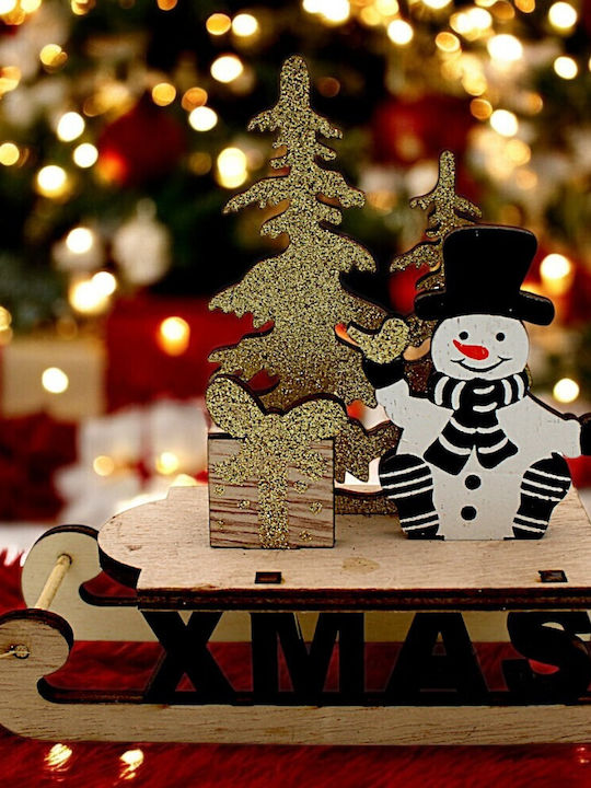 Wooden Sled 3D Snowman Trees Xmas 12cm 1epx2079