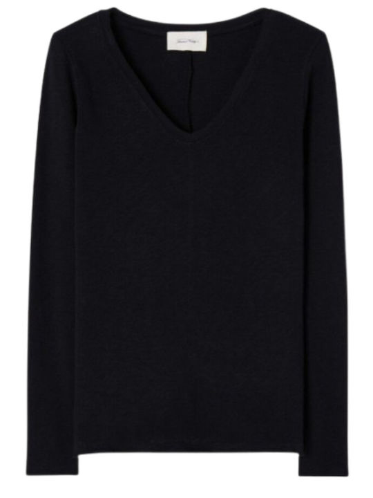 Women's Blouse Cotton Short Sleeve with V Neckline Black