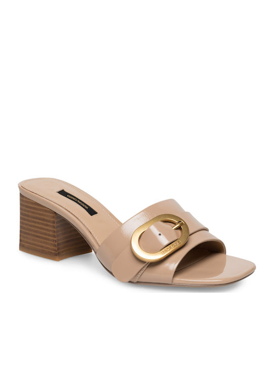 Mules with Chunky Heel in Beige Color