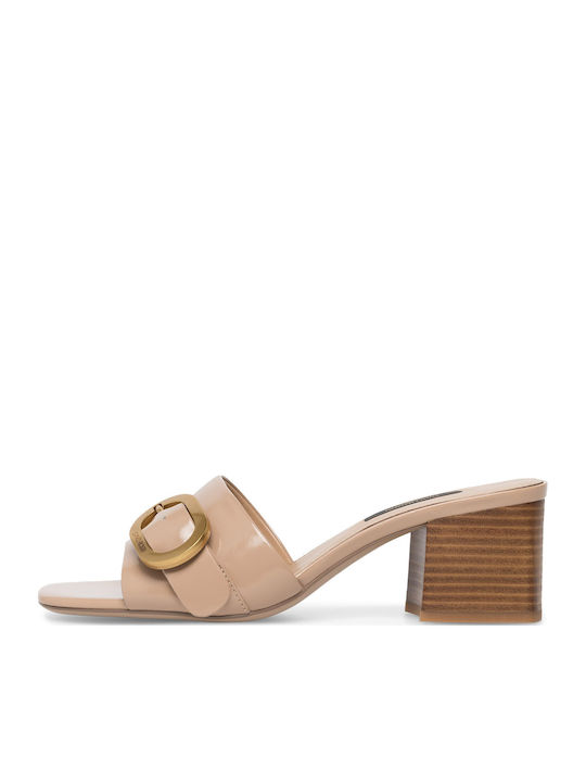 Mules with Chunky Heel in Beige Color