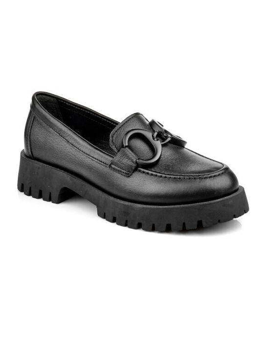 Boxer Leather Women's Loafers in Black Color