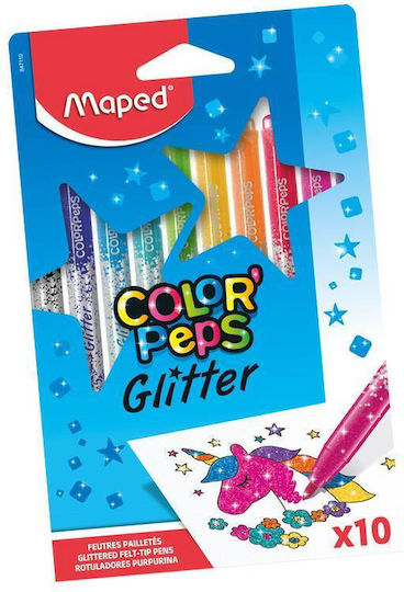 Maped Color'Peps Glitter Washable Glitter Drawing Markers 2.8mm Thin Set 10pcs