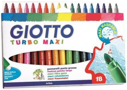 Giotto Turbo Maxi Μαρκαδόροι Ζωγραφικής 5mm Χονδροί, Πλενόμενοι Σετ 18 χρώματα