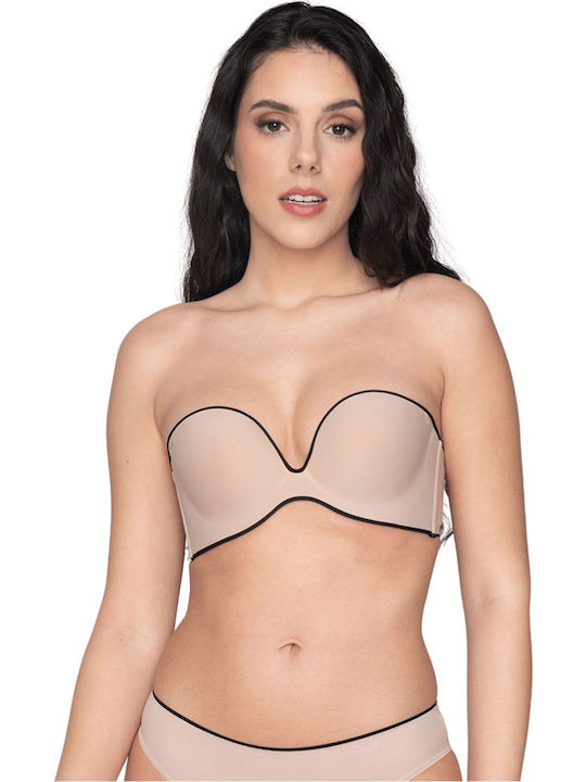 Miracle One Μπέζ-γκρί Strapless Σουτιέν Push Up με Μπανέλες