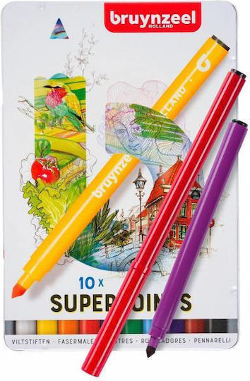 Royal Talens Bruynzeel Super Points Felt Tips Μαρκαδόροι Ζωγραφικής Λεπτοί Σετ 10 χρώματα