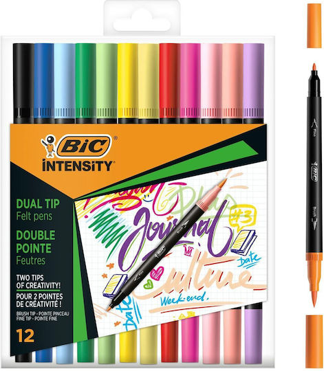 Bic Dual Tip Zeichenmarker 0.7mm mit flexiblem Pinselspitze Dünne Set 12Stück