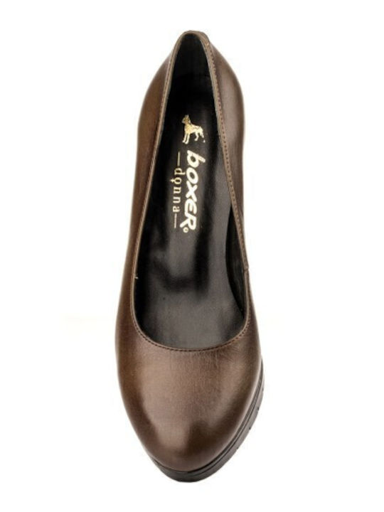 Leather Khaki Medium Heels