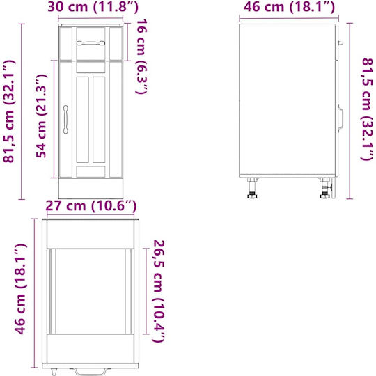 Lucca Dulap pentru Chiuvetă Negru 30x46x81.5buc