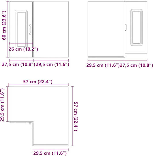 Kalmar Γωνιακό Ντουλάπι Κρεμαστό Artisan Oak 57x57x60εκ.