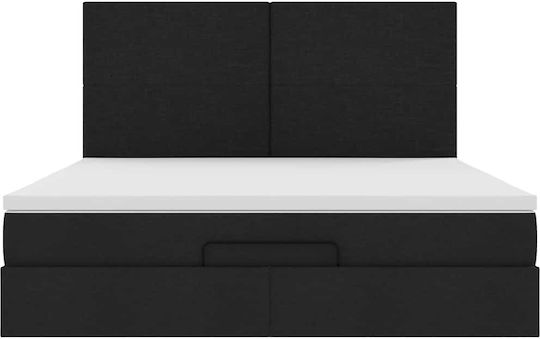 Double Bed Upholstered with Fabric Black with Slats & Mattress 160x200cm
